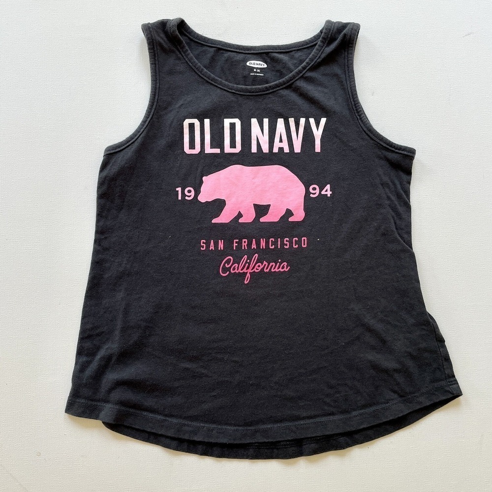 Old Navy Girls Size M 8Y Black Racerback Tank Top Bear Graphic San Francisco CA
